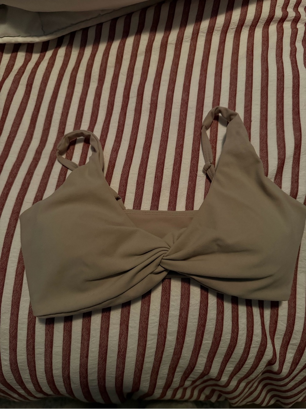 Sports Bra Beige Tie Knot Front Nude Bralette Twist-Front Bikini Top Size S